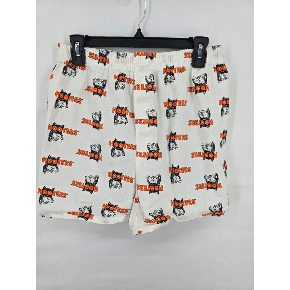 Vintage Hooters Owl Logo BoxerShorts MensLarge WhiteCottonMade in USA Loungewear